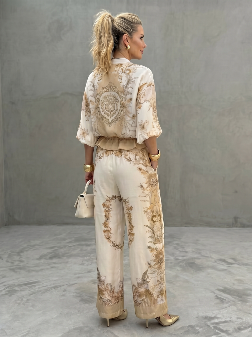Indie | Zip Front Blouson Top Geprinte Twee-Delige Set