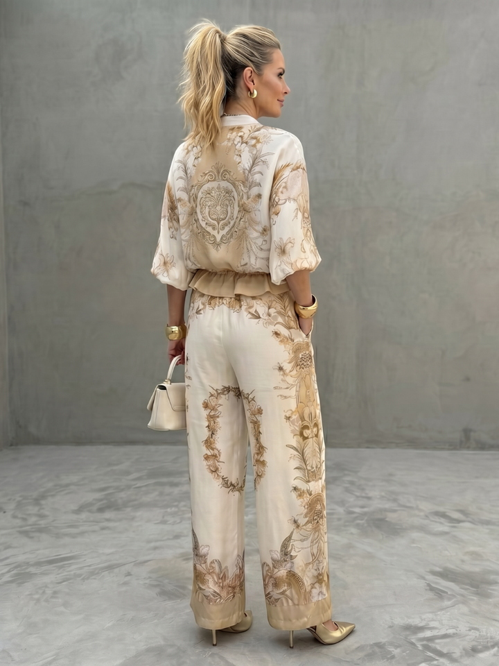 Indie | Zip Front Blouson Top Geprinte Twee-Delige Set
