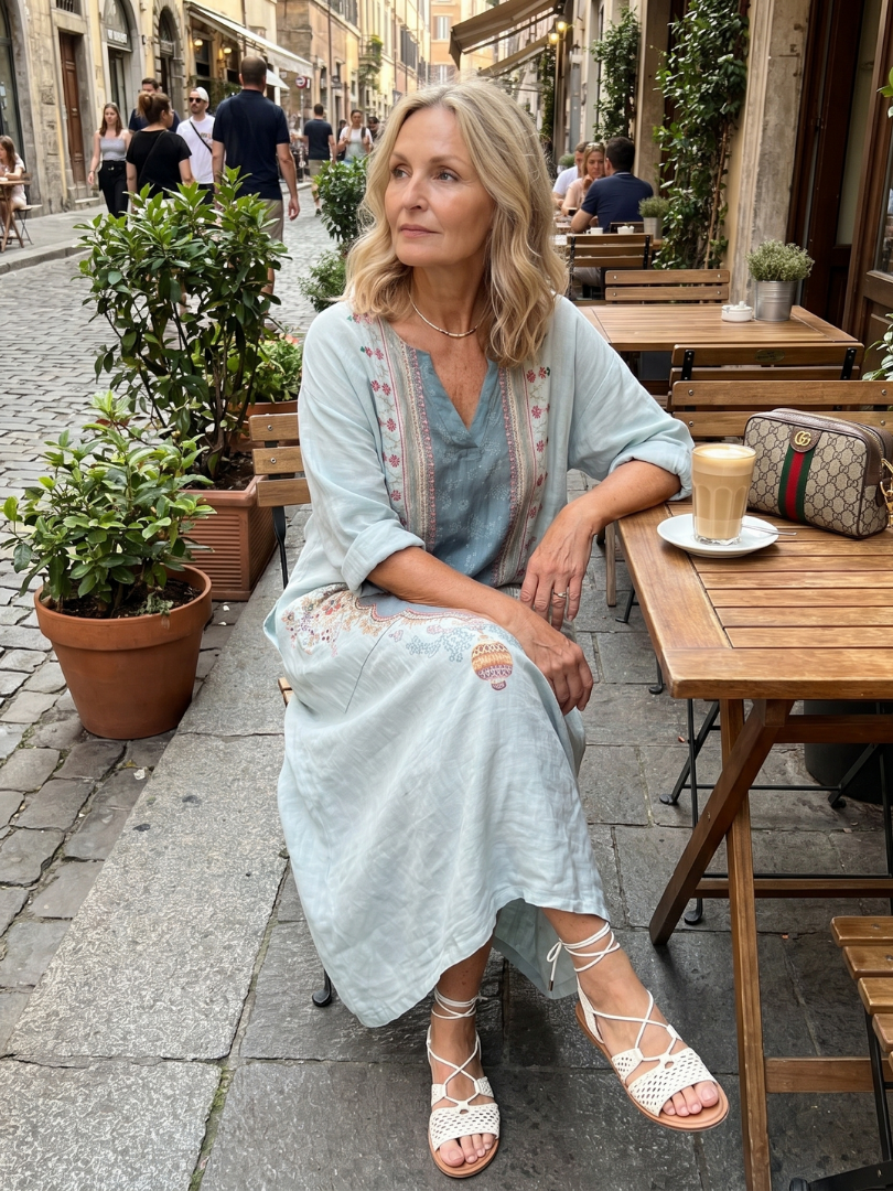 Kassiani | Versierd Paneel Geborduurd Oversized Pocket Midi Jurk