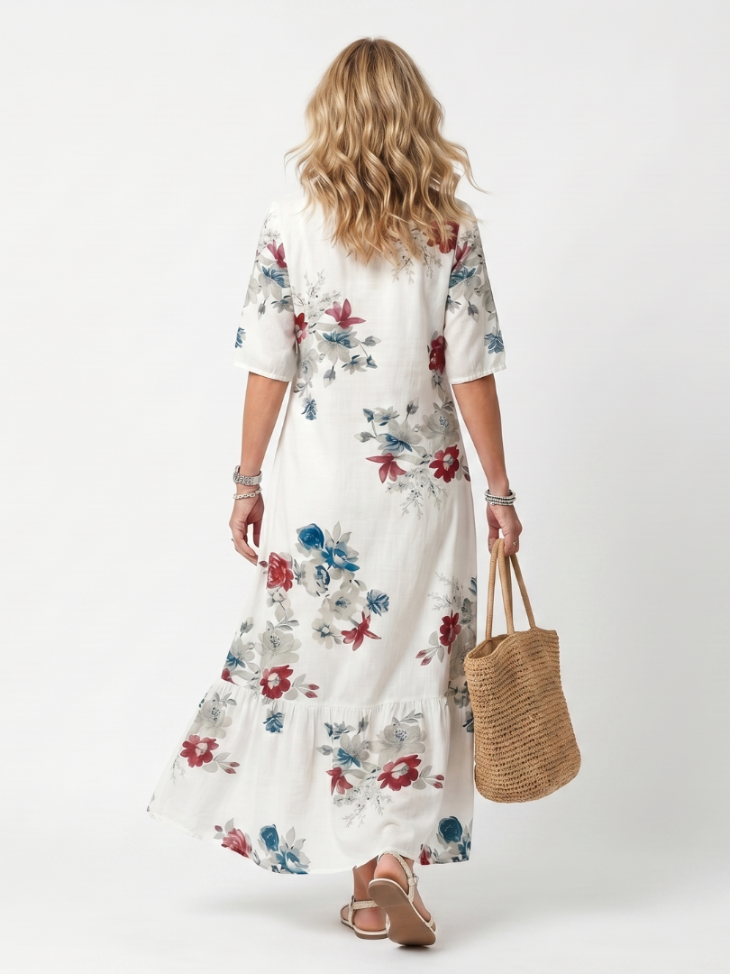 Maeva | Verspreide Bloemen Tassel Tie Midi Jurk