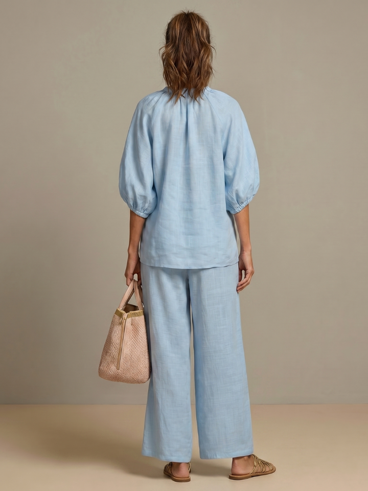 Natalia | Blouse met Rits en Brede Pijpen Set