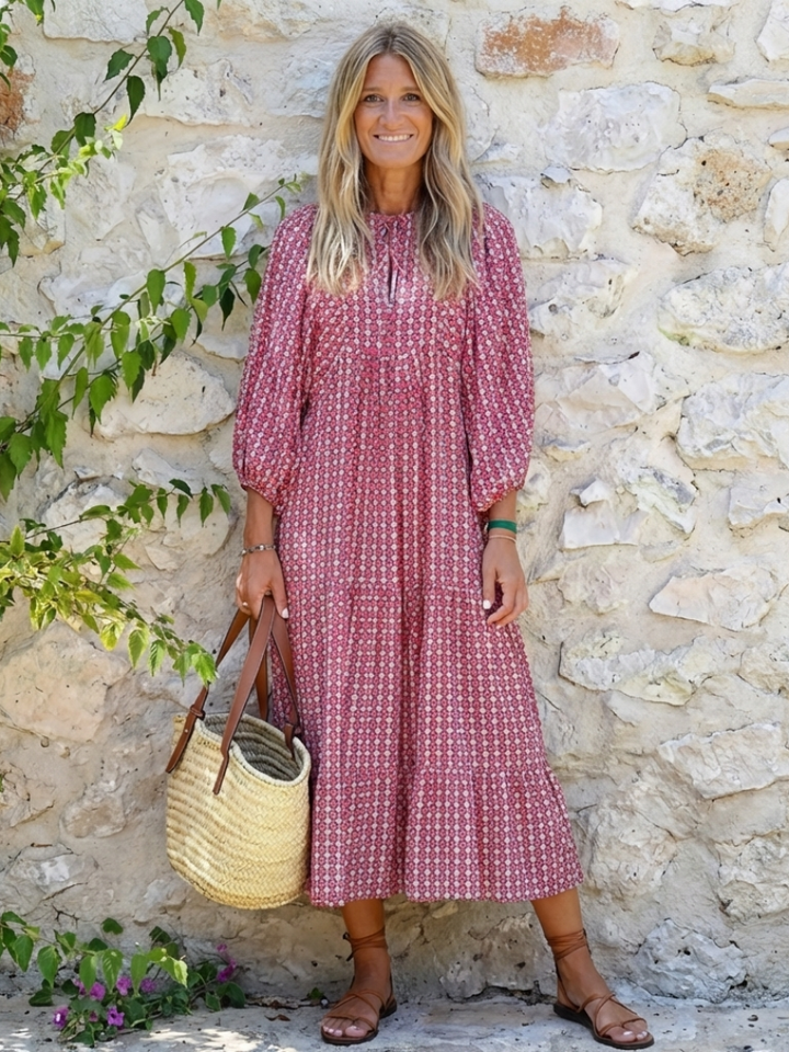 Arlette | Geometrische Print Lange Mouw Midi Jurk