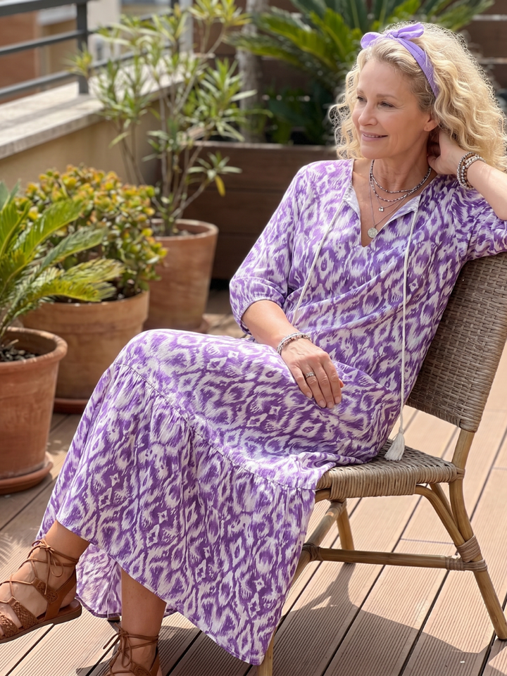 Penelope | Gedrukte Tassel Tie Midi Jurk