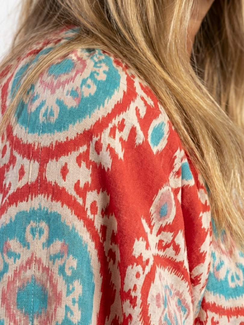 Zaria | Paisley Print V-hals Korte Mouw Midi Jurk