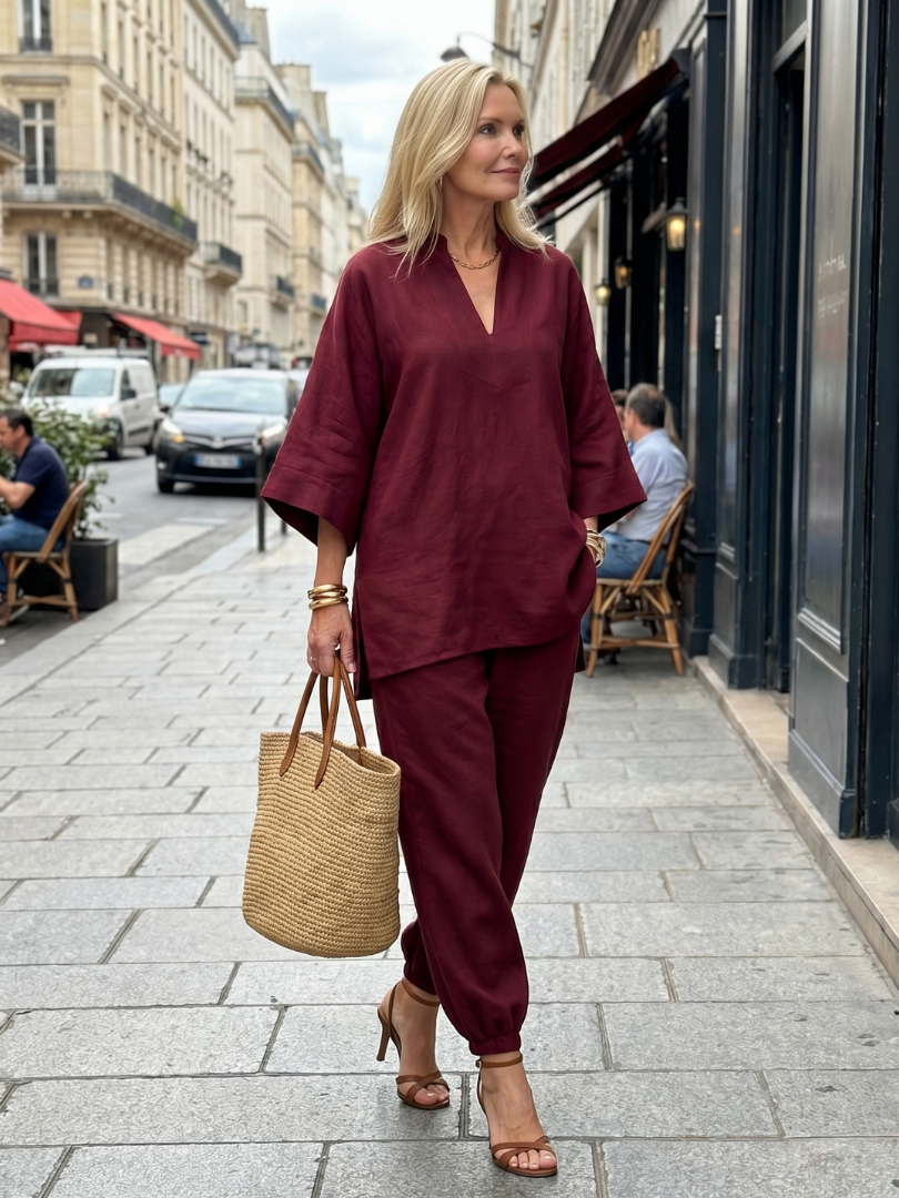 Georgiana | V-hals Tuniek Met Gathered Broek Set