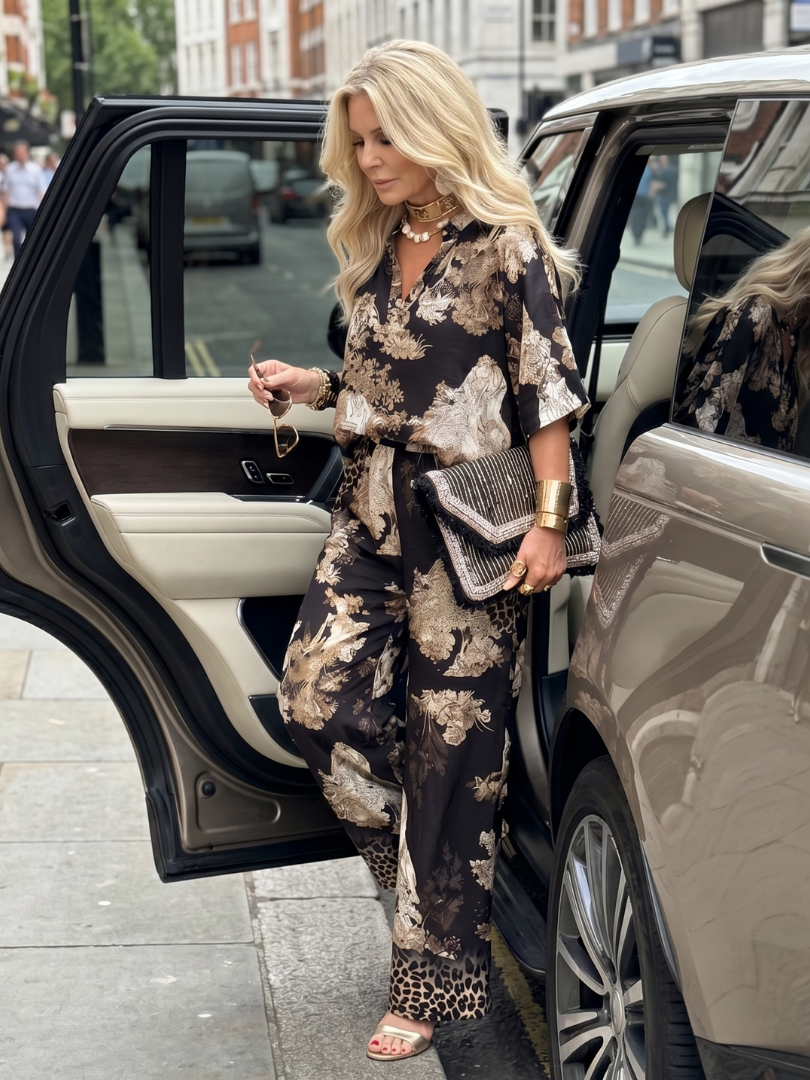 Mina | Geprinte Wijd Been Wrap Top Set