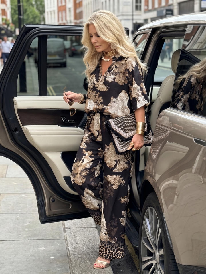 Mina | Geprinte Wijd Been Wrap Top Set