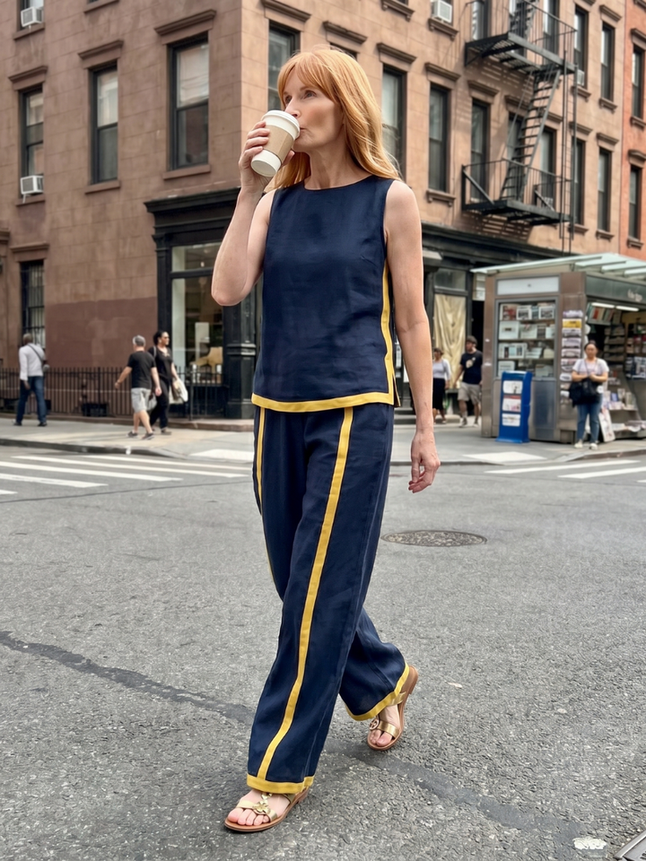 Inara | Mouwloze Top Set met Wijde Broek in Contrast