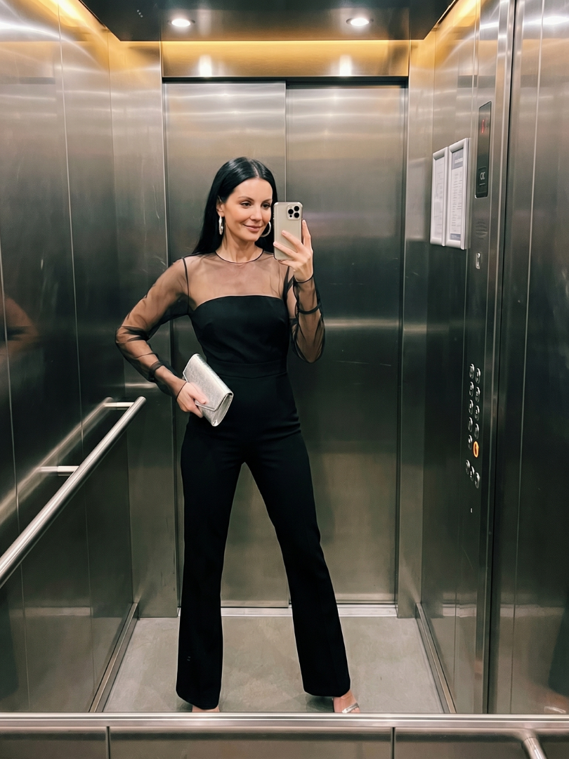Oksana | Doorzichtig Aansluitend Lijf Flared Leg Jumpsuit