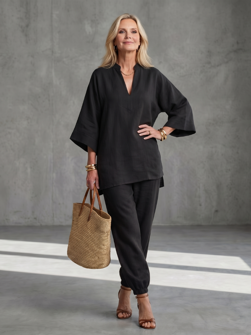 Georgiana | V-hals Tuniek Met Gathered Broek Set