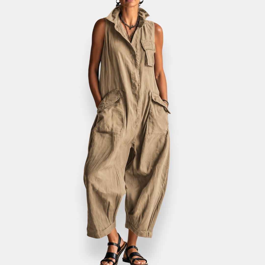 RYKER | Mouwloze Cargo Jumpsuit met Kraag en Flapzakken