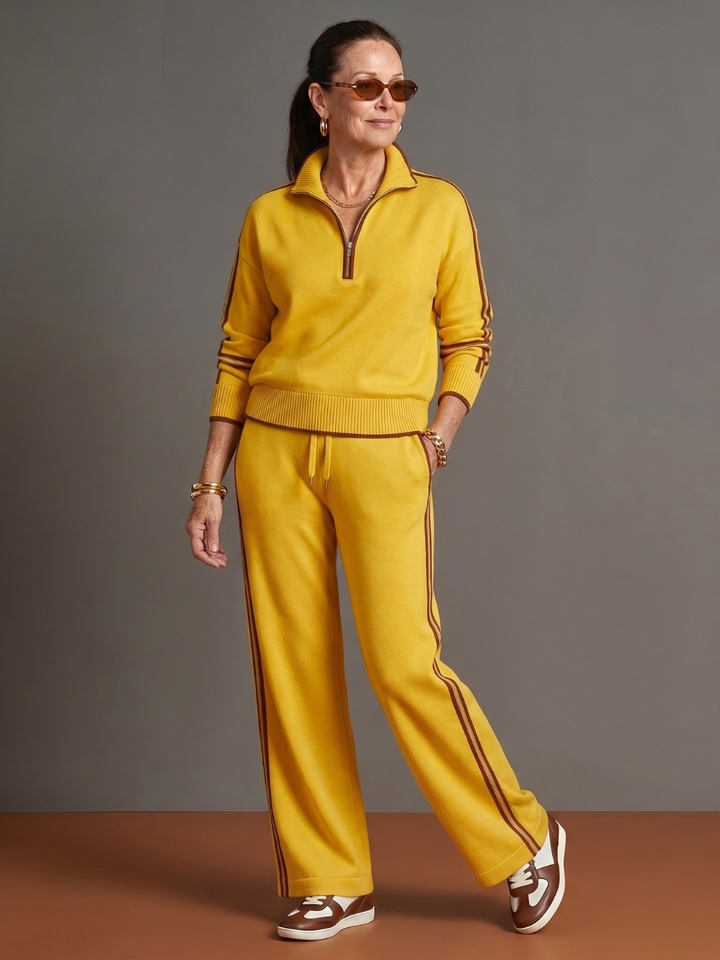 Regen | Zip Nek Lange Mouwen Zij Stripe Broek Set