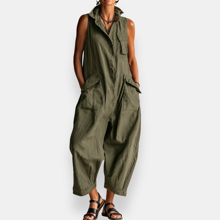 RYKER | Mouwloze Cargo Jumpsuit met Kraag en Flapzakken