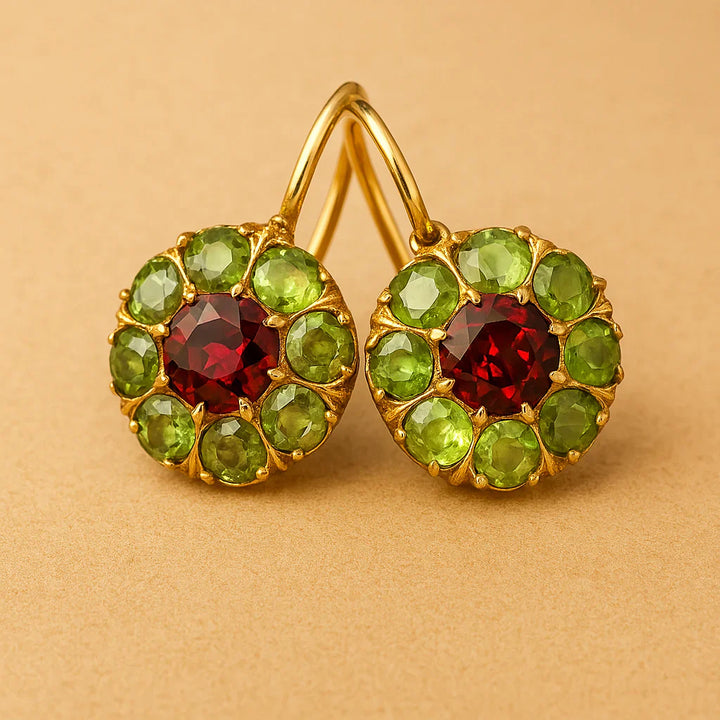 Retro Ronde Kristallen Oorbellen in Groen en Rood