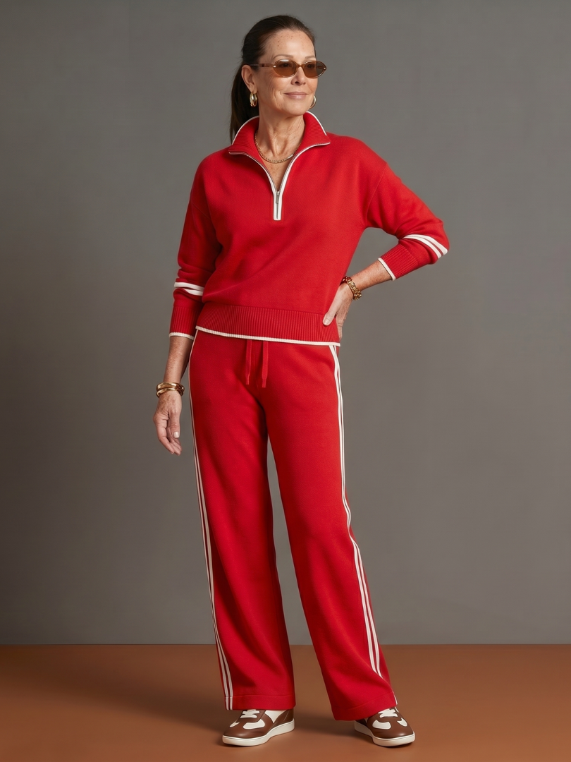 Regen | Zip Nek Lange Mouwen Zij Stripe Broek Set