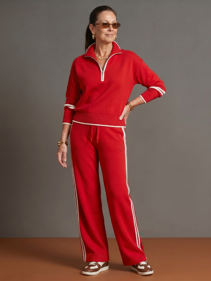 Regen | Zip Nek Lange Mouwen Zij Stripe Broek Set