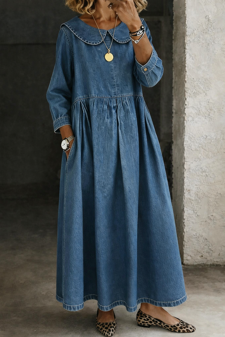Clara | Peter Pan Kraag Denim Jurk