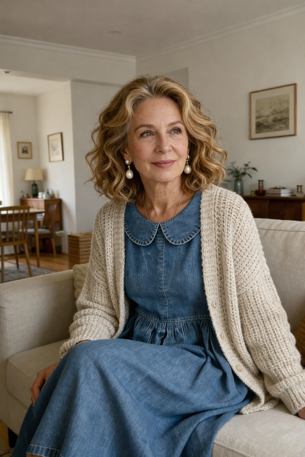 Clara | Peter Pan Kraag Denim Jurk