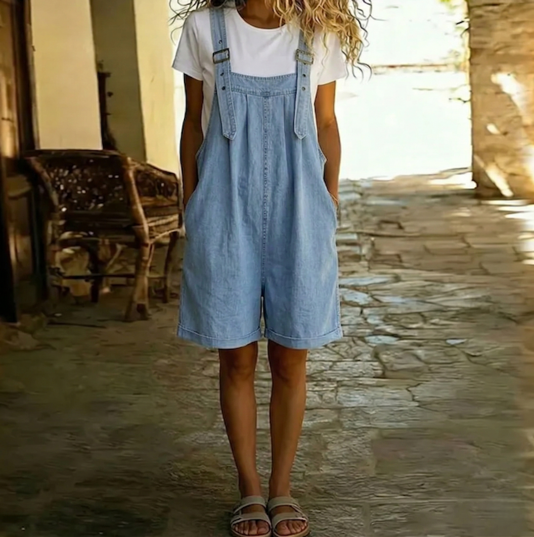 Saylor | Vintage Gewassen Zachte Denim Korte Overall Lichtblauw