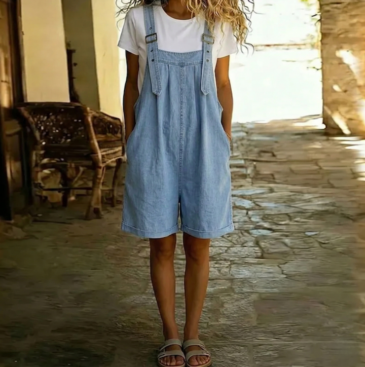 Saylor | Vintage Gewassen Zachte Denim Korte Overall Lichtblauw