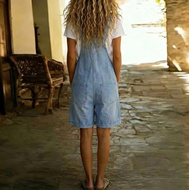 Saylor | Vintage Gewassen Zachte Denim Korte Overall Lichtblauw
