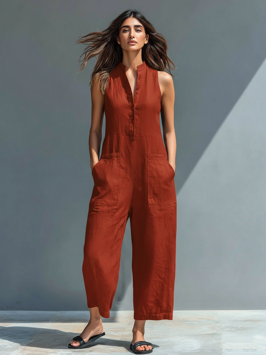 Vittoria | Minimalistische Zwarte Linnen Jumpsuit