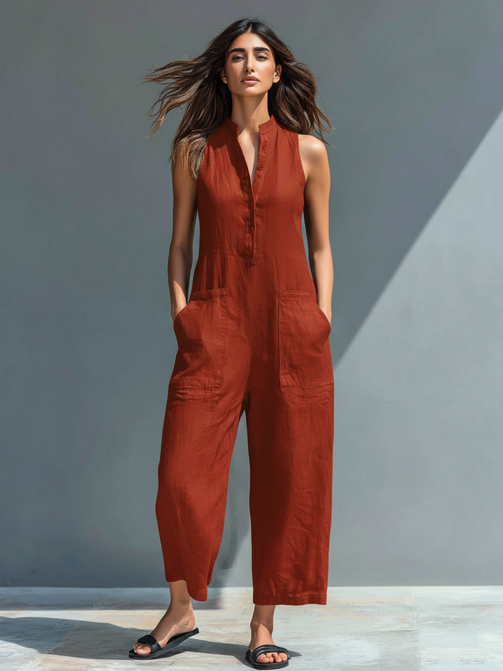 Vittoria | Minimalistische Zwarte Linnen Jumpsuit