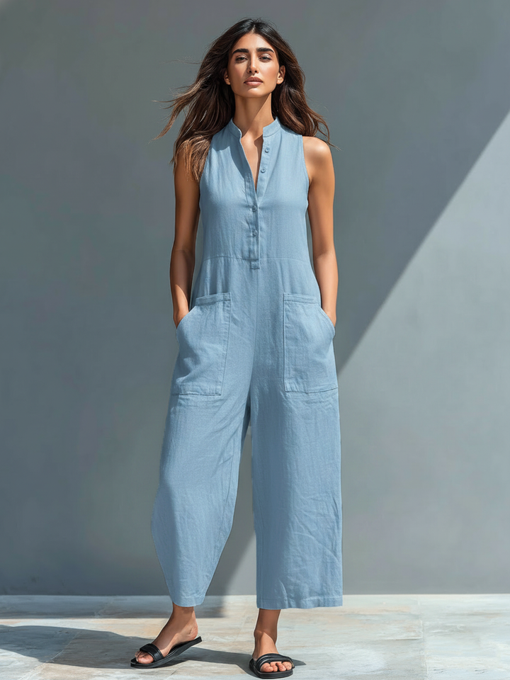Vittoria | Minimalistische Zwarte Linnen Jumpsuit