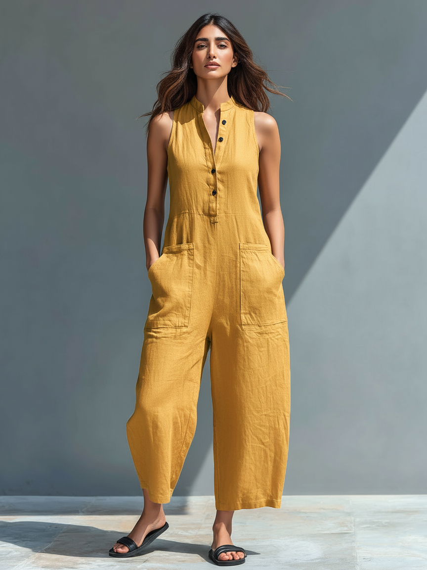 Vittoria | Minimalistische Zwarte Linnen Jumpsuit