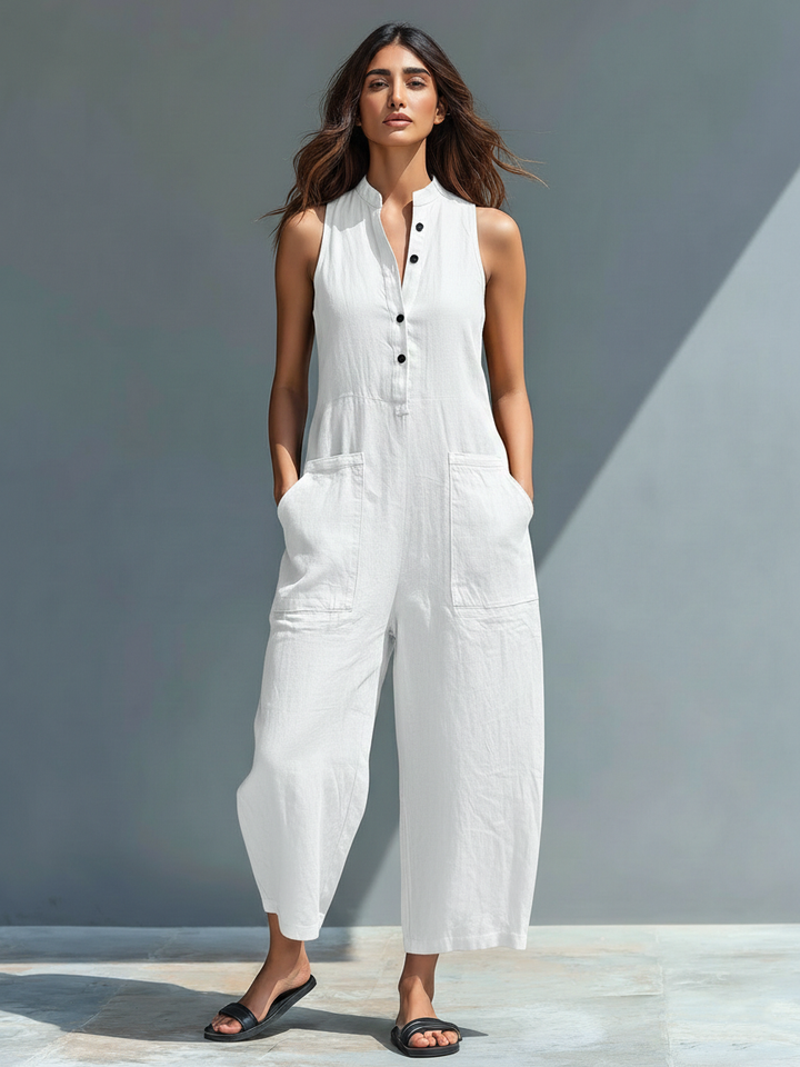 Vittoria | Minimalistische Zwarte Linnen Jumpsuit