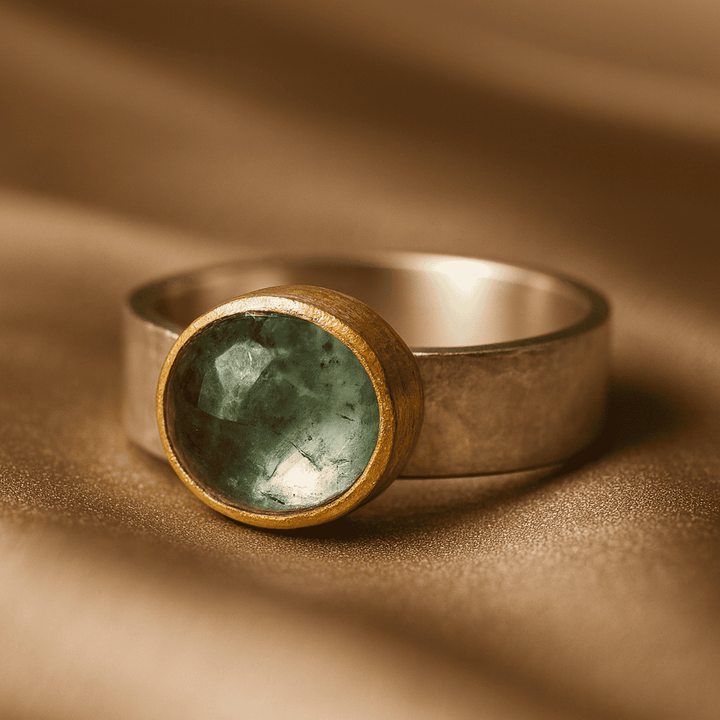 Vintage Groene Ronde Steenring