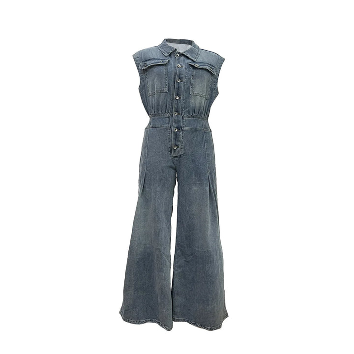 Stella | Taille Gecinchde Wijde Pijpen Denim Jumpsuit