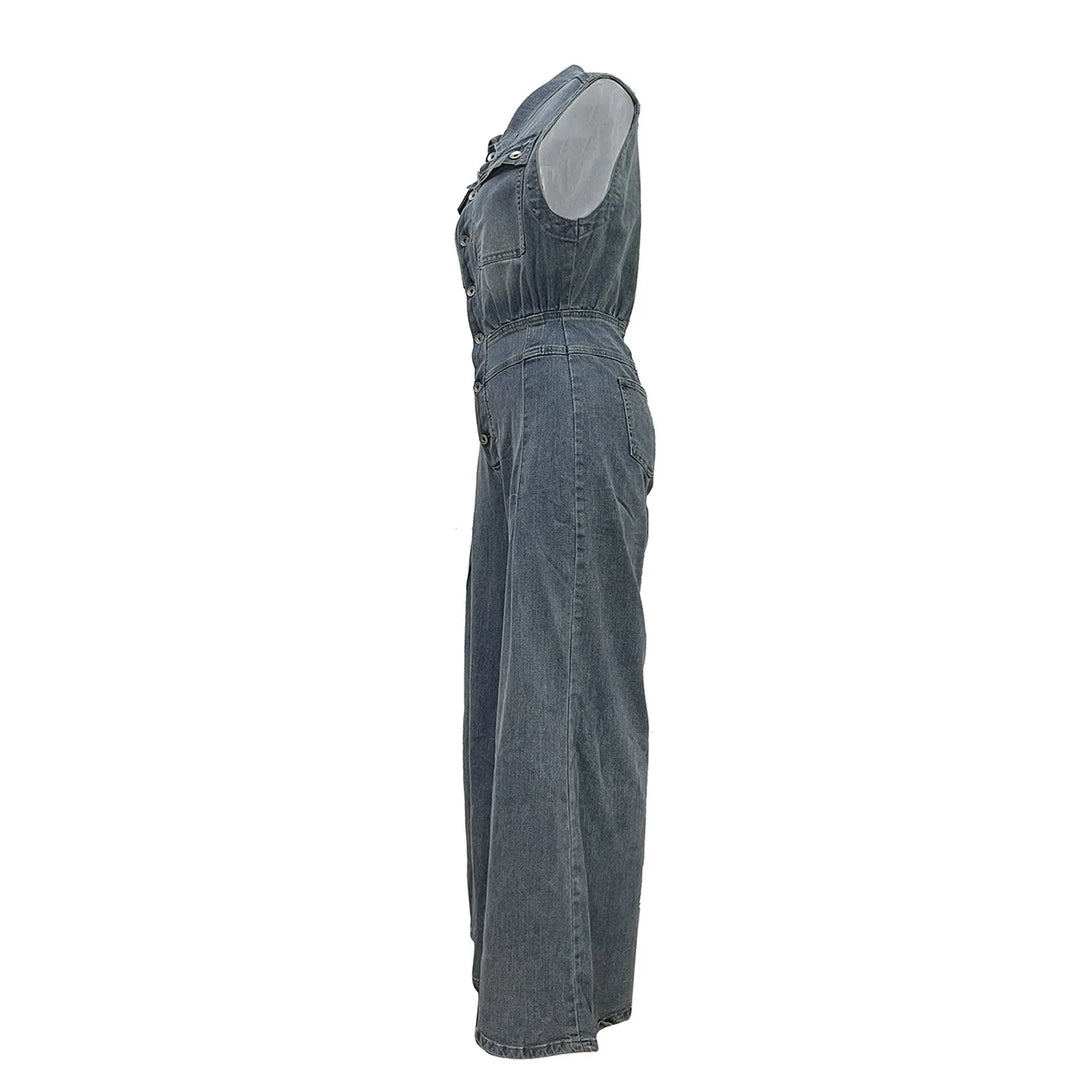 Stella | Taille Gecinchde Wijde Pijpen Denim Jumpsuit