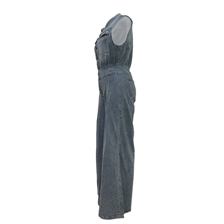 Stella | Taille Gecinchde Wijde Pijpen Denim Jumpsuit