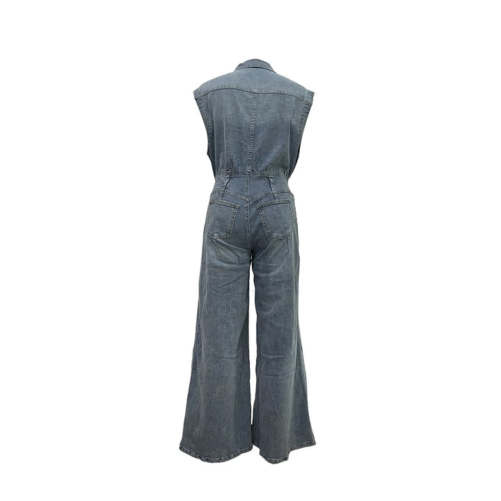 Stella | Taille Gecinchde Wijde Pijpen Denim Jumpsuit