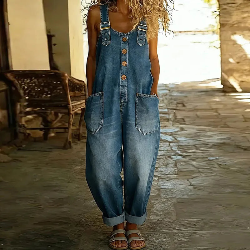 Saylor | Vintage Zachte Denim-Look Overalls met Verstelbare Bandjes