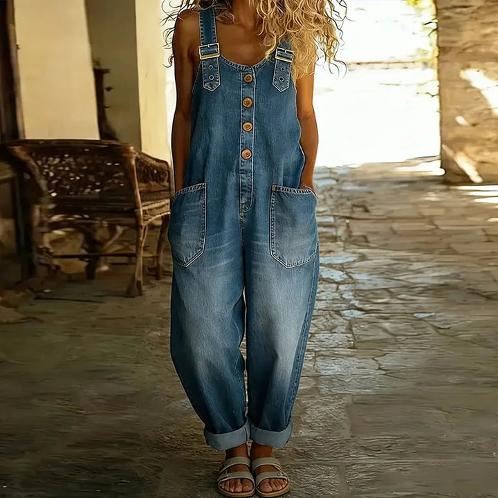 Saylor | Vintage Zachte Denim-Look Overalls met Verstelbare Bandjes