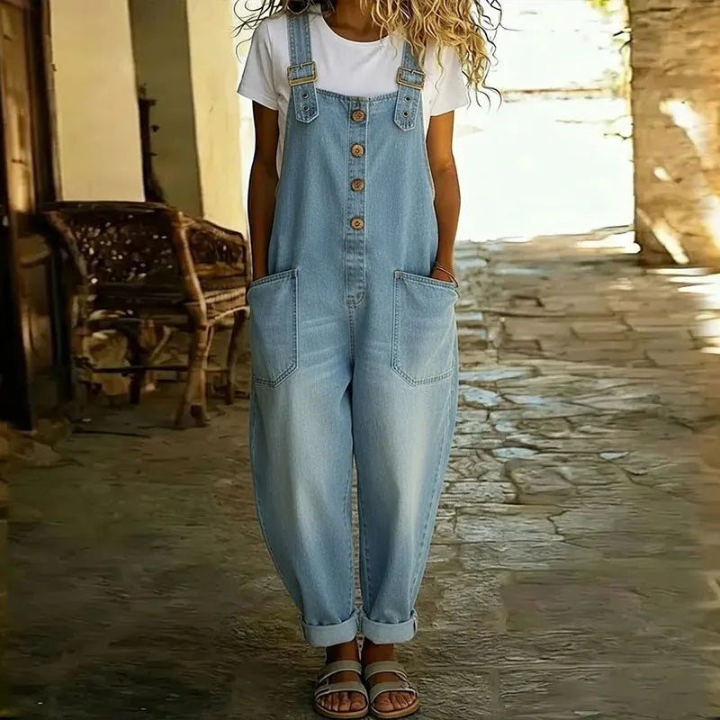 Saylor | Vintage Zachte Denim-Look Overalls met Verstelbare Bandjes