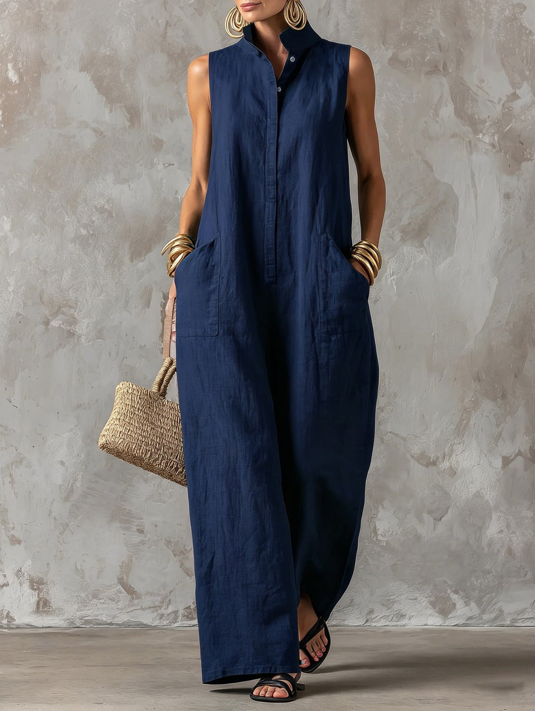 Claire - Dames Minimalistische Losse Lijnmix Jumpsuit