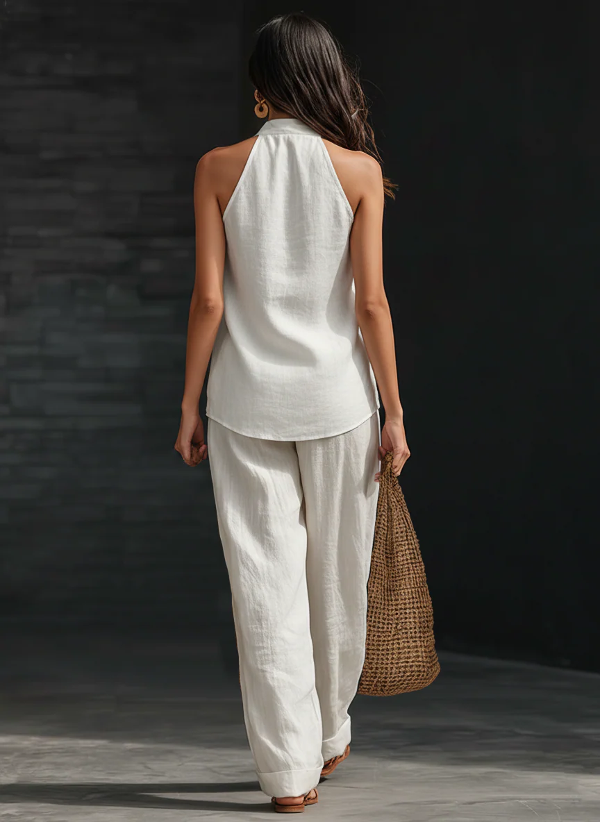 Carlotta — Elegante mouwloze set met brede broek