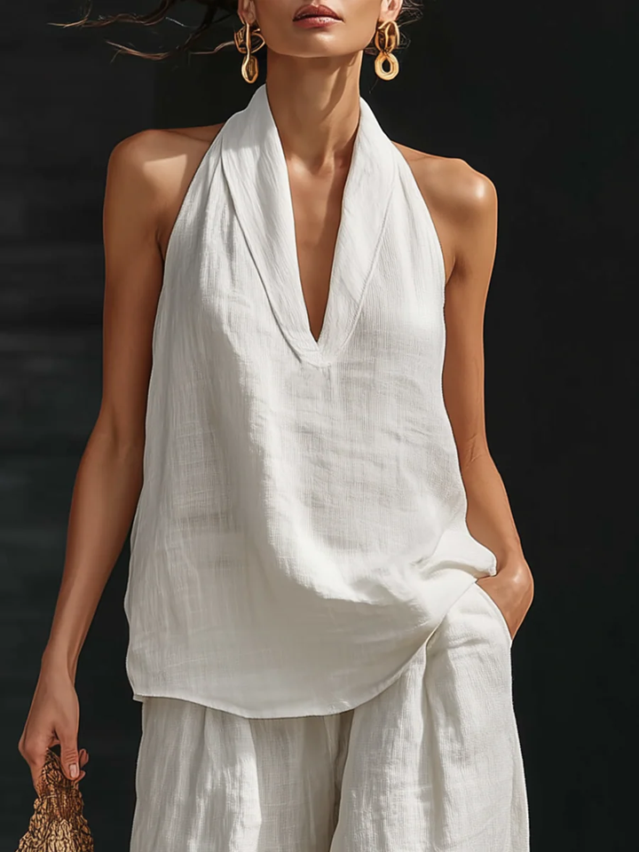 Carlotta — Elegante mouwloze set met brede broek