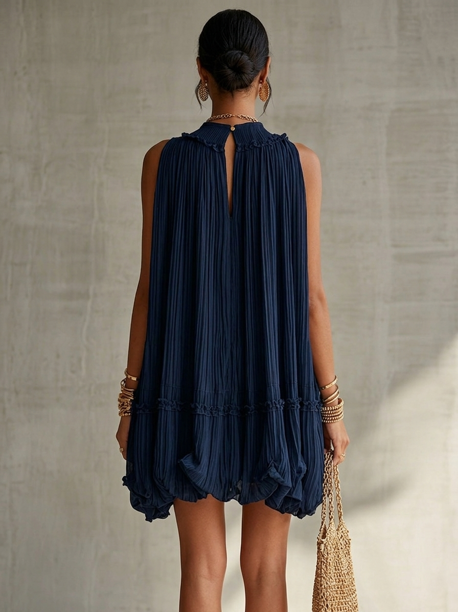 Camilla | Chiffon Mini Jurk met Halter Nek en Ballonrok