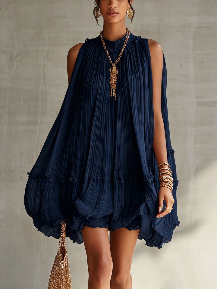 Camilla | Chiffon Mini Jurk met Halter Nek en Ballonrok