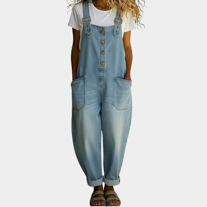 Saylor | Vintage Zachte Denim-Look Overalls met Verstelbare Bandjes