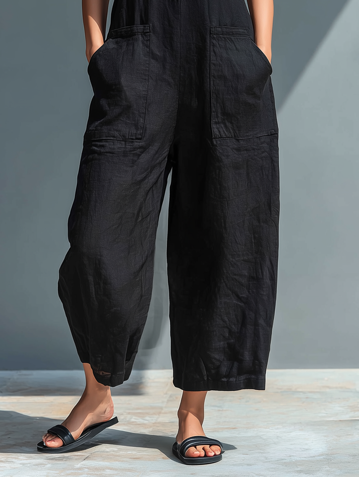 Vittoria | Minimalistische Zwarte Linnen Jumpsuit