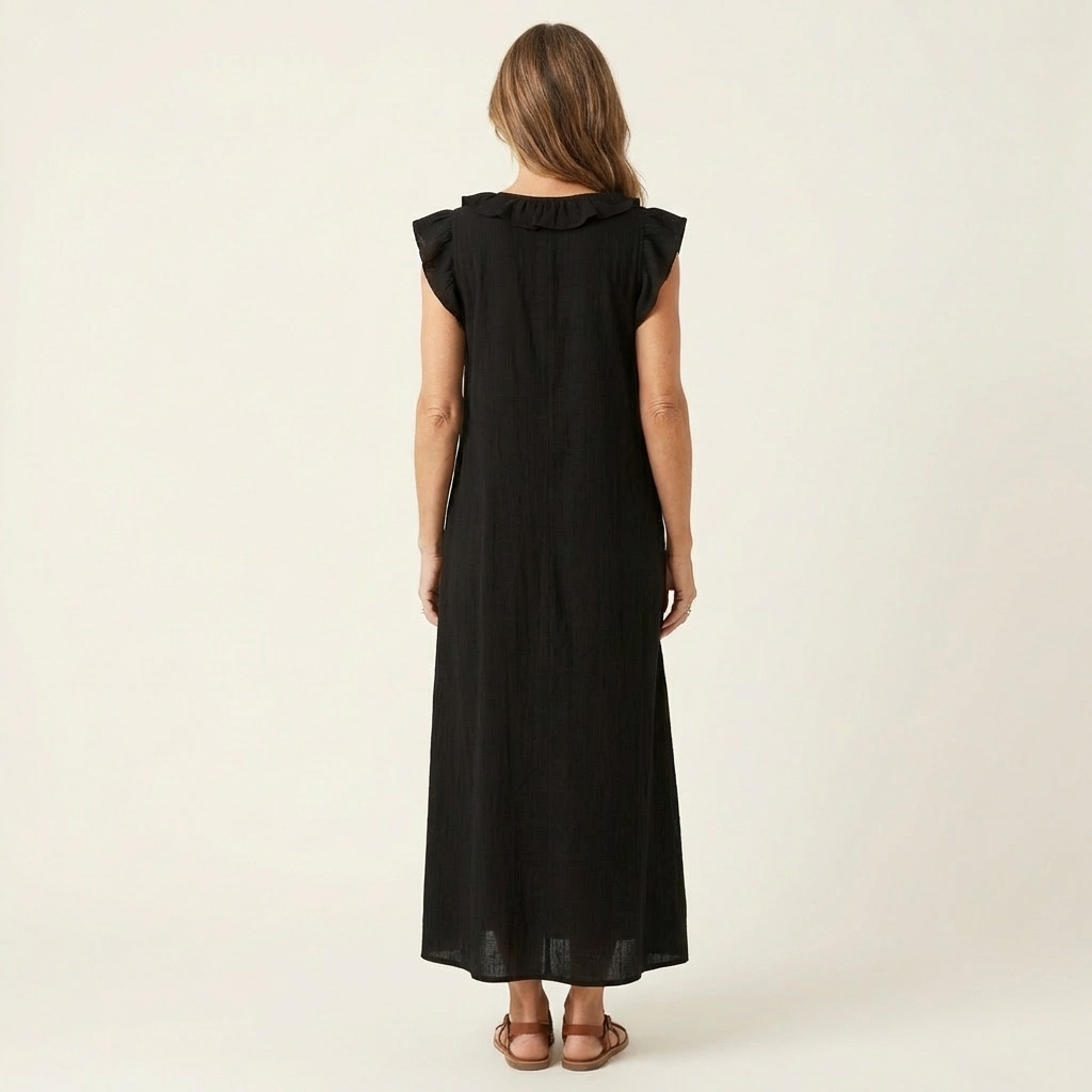 Josette | Ruffle V-Hals Linnen Maxi Jurk