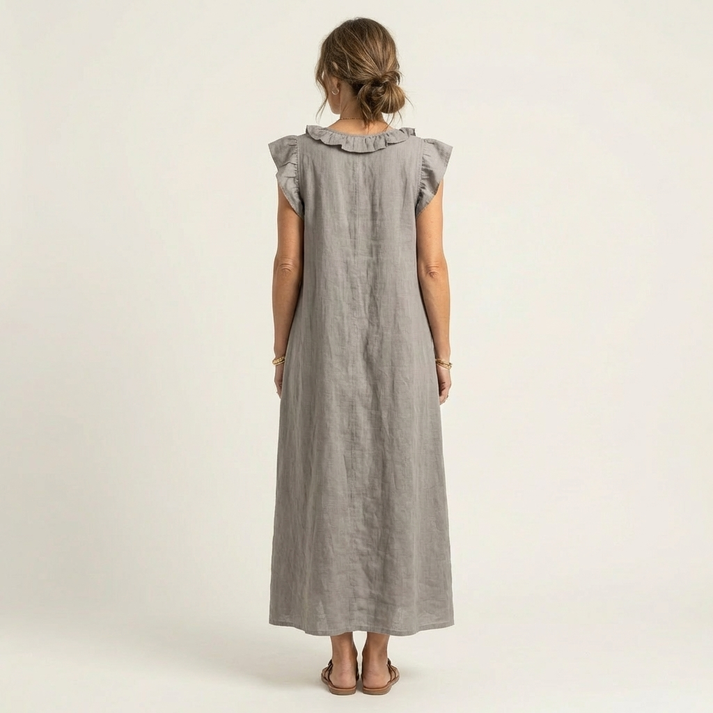 Josette | Rimpel V-Hals Linnen Maxi Jurk