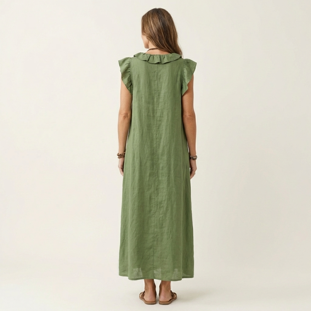 Josette | Ruffle V-Hals Linnen Maxi Jurk