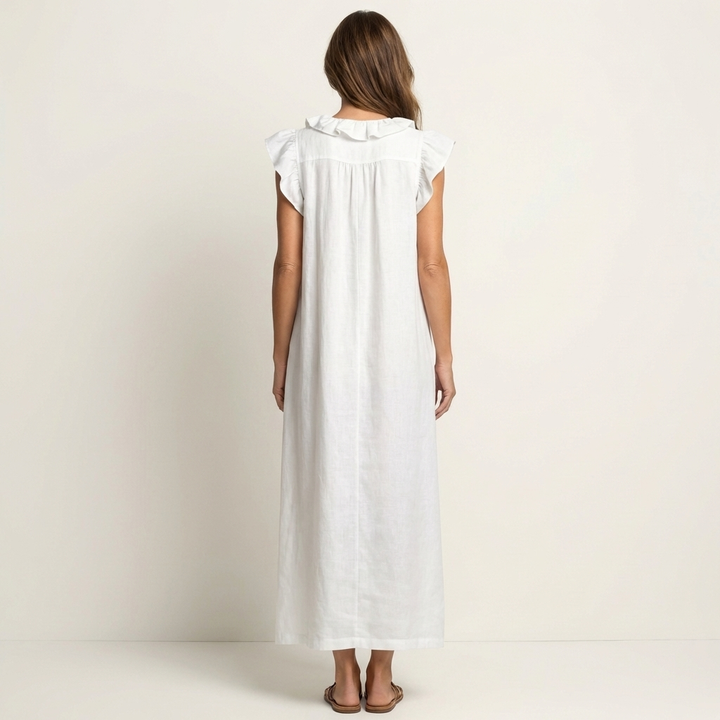 Josette | Rimpel V-Hals Linnen Maxi Jurk