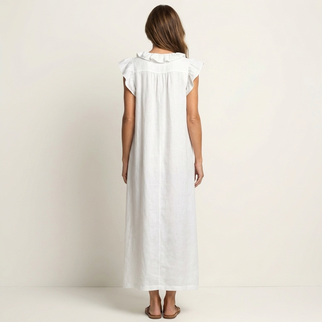 Josette | Ruffle V-Hals Linnen Maxi Jurk
